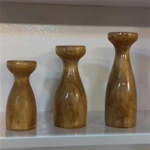 جاشمعی وارمر چوبی خراطی شده ست سه تایی در اندازه های 12 و 15 و 18