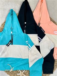 هودی کراپ دورس پنبه دونخ دخترانه و زنانه فری سایز هودی کوتاه کلاه دار پاییزه بهاره رنگبندی