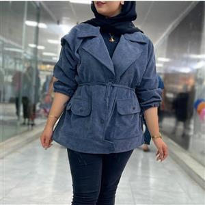 مانتو  شومیز  طوسی مخمل کبریتی درشت  با قد 80_85 استین بلند کت دار کمر بند دار