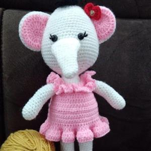 عروسک فیل صورتی  بافتنی با قلاب