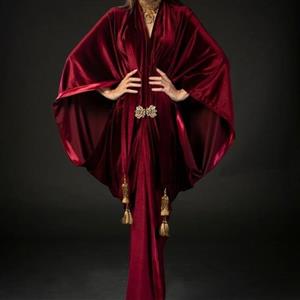 مانتو عبایی مجلسی مخمل مدل آنسه زرشکی و مشکی