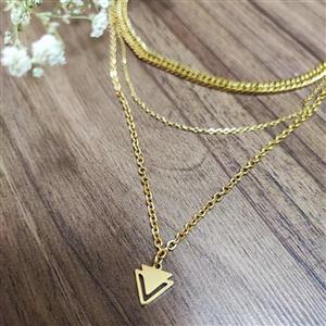 گردنبند سه لاین کارتیر و  زنجیر دیپلمات  با آویز ،تمام استیل  ،رنگ ثابت، ضدحساسیت مشابه طلا