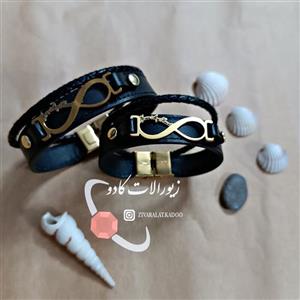 دستبند چرم طبیعی با پلاک استیل رنگ ثابت با اسم دلخواه