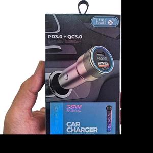 شارژر فندکی فست شارژ 38 واتی دو خروجی  و خروجی تایپ سی 20 وات