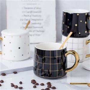 ماگ دسته طلایی خالدار