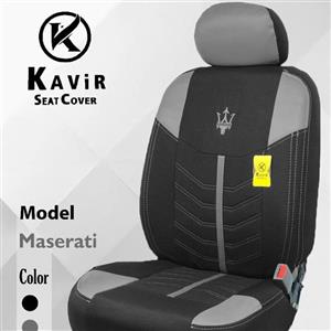 روکش صندلی ساینا  مشکی طوسی جنس پارچه جودون چرم مدل مازراتی الگو فابریک