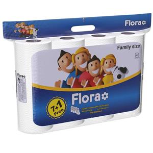 دستمال توالت فلورا مدل Family Size بسته 8 عددی