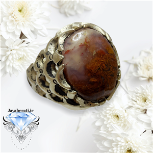 انگشتر عقیق شجرپاییزی زمینه سوسنی زیبا ومعدنی