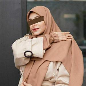 ست روسری و ساق دست نسکافه ای کرپ حریر  درجه یک حجاب خضرا