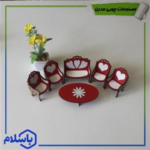 مبلمان  چوبی هفت نفره دکوری قرمزسفید