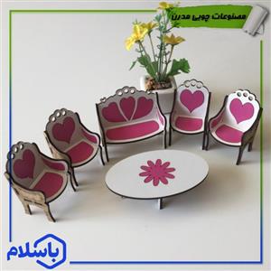 مبلمان  چوبی هفت نفره دکوری سفید صورتی