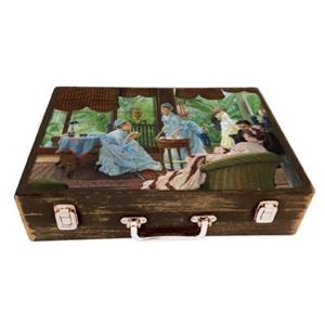 جعبه چوبی مدل چمدان بزرگ طرح عصرانه انگلیسی2
