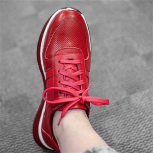 کفش اسپرت بندی چرم طبیعی قرمز کد592