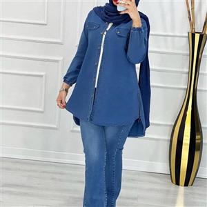 شومیز مانتویی بغل زیپ جنس جین کاغذی ()