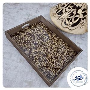 سینی رزینی  چای چوبی  با کف ورق طلا مناسب جهیزیه پذیرایی