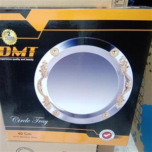 سینی استیل گرد دسته طلایی دی ام تی