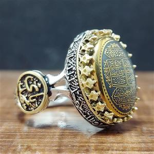 انگشتر نقره شیک مردانه عیار 925 با نگین حدید چهار قُل  اصلی و معدنی