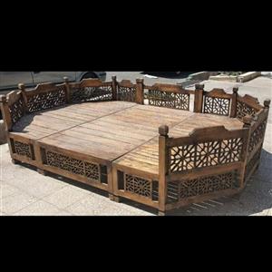 تخت تمام شبکه گره طرح شمسه تخت خونوادگی روف گاردن تراس میز سنتی مبل و تخت سنتی  ایوان  جنس چوب روس ضد آب