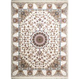 فرش ماشینی افرند 1200 شانه گل برجسته زمینه کرم کد 2220 (یک و نیم متری)