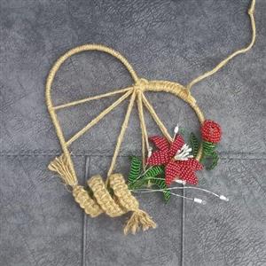 گل مصنوعی آویز مروارید و کنف طرح قلب  کنفی