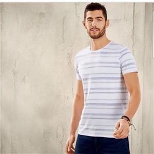 تیشرت نخ پنبه یقه گرد مردانه پک 2عددی سفید و راه راه برند لیورجی آلمان