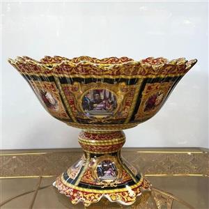 میوه خوری پایه دار چینی طرح البومی 33 سانتی مشکی طلایی  