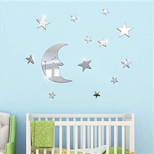 آینه دکوراتیو  مولتی استایل ،طرح ماه و ستاره، در دو رنگ طلایی و نقره ای،سایز ماه 25 سانت