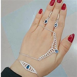 سرویس تمام نقره زنانه نگین کبود عیار 925با آبکاری طلا سفید  بدون ریزش نگین ضد حساسیت 