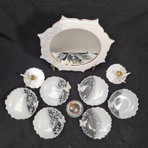 سفره هفتسین سفید نقره ای رزینی دستساز هدیه عروس خانوم ها 9 تکه با آینه و شمعدان