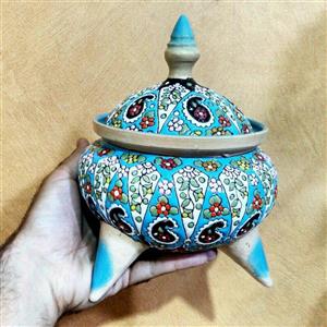 شکلات خوری سفالی میناکاری سه پایه سایز متوسط رنگ ثابت 