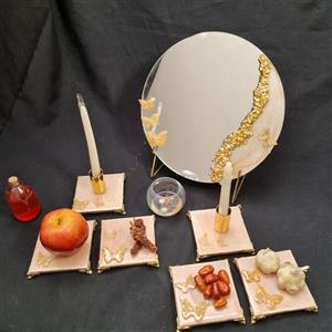 سفره هفتسین رزینی دستساز  9 تکه پروانه گلبهی