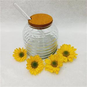 عسل خوری شیشه ای در  چوبی
