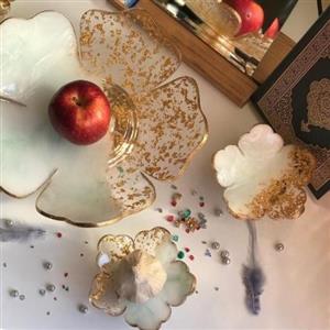 ست هفت سین رزینی دستساز  کارشده با ورق طلا طرح گل