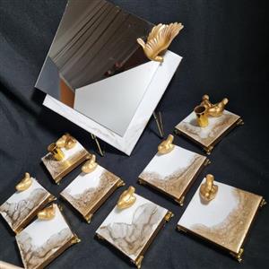 سفره هفتسین رزینی خاص پرنده رهایی طلایی سفید چوب و رزین اپوکسی