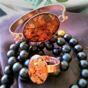 دستبند و انگشتر مسی سنگ دلربا طرح بیضی