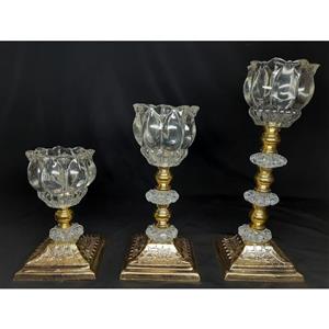 شمعدانی ست3تایی آبکاری طلا شیشه ذنبق