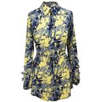 پیراهن زنانه آستین شکوفه مناسب مهمانی و روزمره زمینه طوسی با گل زرد سایز 38-40