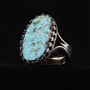 انگشتر فیروزه نیشابوری تخت تراش معدنی اصل ( انگشتر نقره مردانه )