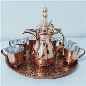 ست 7 پارچه قهوه جوش و  قهوه خوری مسی طرحدار و نانو شده