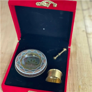 ظروف بسته بندی زعفران - مخمل خاتم  3 گرم و هاون نقلی (بزرگ)