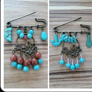 سنجاق سینه دو عدد بسیار زیبا و پرکاربرد با سنگ فیروزه هندی و خواص بسیار سنگ فیروزه