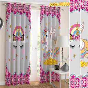 پرده اتاق کودک  دو قواره پانچ آماده طرح اسب تک شاخ کد P8350