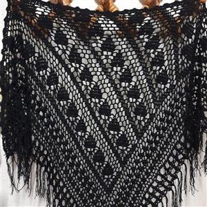 اشارپ ( رودوشی ) بافتنی  گوشواره ای به رنگ مشکی