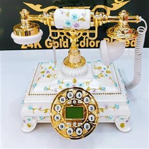 تلفن دکوری رزینیسفید طلایی شکوفه - کیفیت عالی - دکوری شیک و خاص