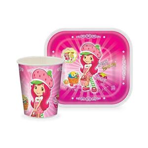 بشقاب و لیوان 12عددی  تم تولد دختر توت فرنگی