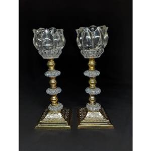 شمعدانی ست2تایی آبکاری طلایی شیشه ذنبق