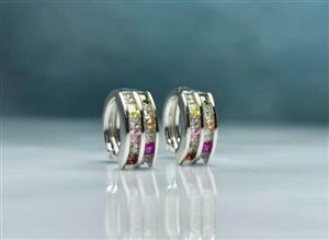 گوشواره حلقه ای نگین رنگی