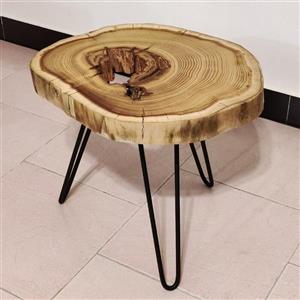 میز عسلی روستیک چوبی با پایه های فلزی مشکی