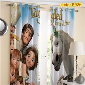 پرده اتاق خواب دخترانه دو قواره طرح انیمیشن گیسو کمند کد P426