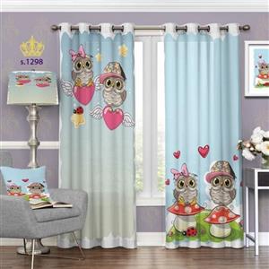 پرده اتاق خواب کودک دو قواره پانچ آماده طرح جغد کد S1298